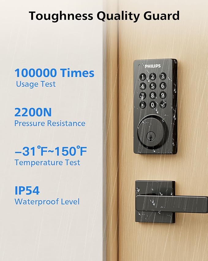 Philips Wi-Fi Smart Door Lock, Keyless Entry Door Lock with App Control,Fingerprint ID,Auto Lock,Keypad Deadbolt with Wi-Fi Bridge Adaptor,Smart Locks for Front Door-Satin Nickel