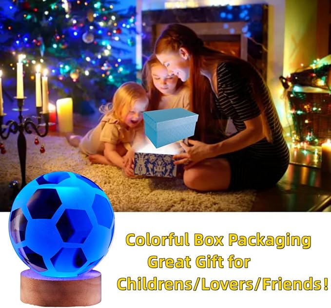 3D Soccer Crystal Ball Lamp,3.15 inch Lifelike Ball Night Light,16 Colors Changing with Dimmable Remote Control,Football Lamp Gift (Soccer)