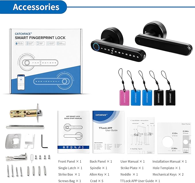 CATCHFACE Smart Fingerprint Lock - WiFi Enabled, Biometric Door Lock with Free App, Share Ekey and IC Card (Matte Black)