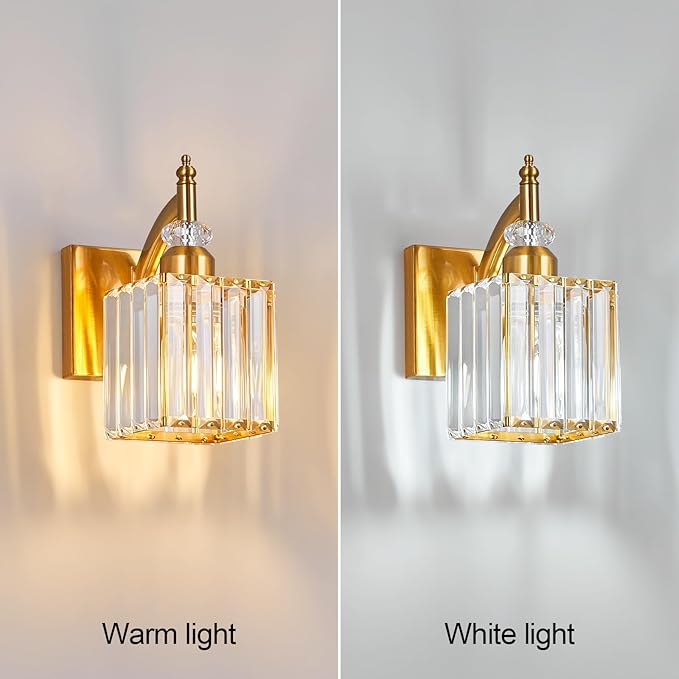 BBLLWJ Modern Wall Sconces Set of Two Gold Wall Sconces Indoor Wall Lamp Crystal Wall Light Wall Mounted Room Sconce Wall Lighting Bathroom Vanity Light Fixtures