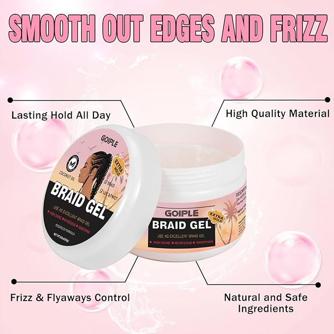 Braid Gel Good for Twist, Locs, Braids, Edge No Flake Extra Hold High Shine Braiding Gel & Edge Control, Loc Gel Long Lasting for Locks, Cornrows Smooths & Tames Frizz 8.8oz (Strawberry Flover) | Good for Twist, Locs, Braids, Edge, No Flake, High Shine
