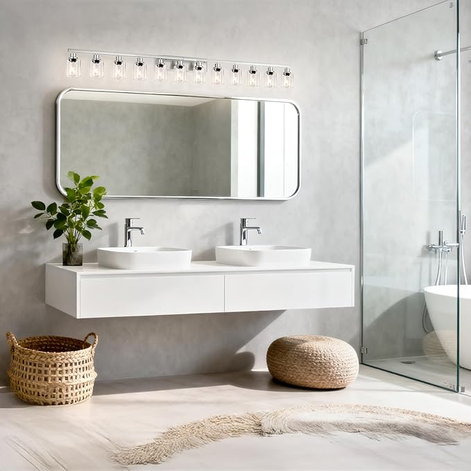DIKAIDA Brushed Nickel Bathroom Vanity Light, 12 Light Brushed Nickel Bathroom Lighting fixtures Over Mirror, Brushed Nickel Bathroom Vanity Lights Wall Lighting for Mirror Bedroom, Living Room