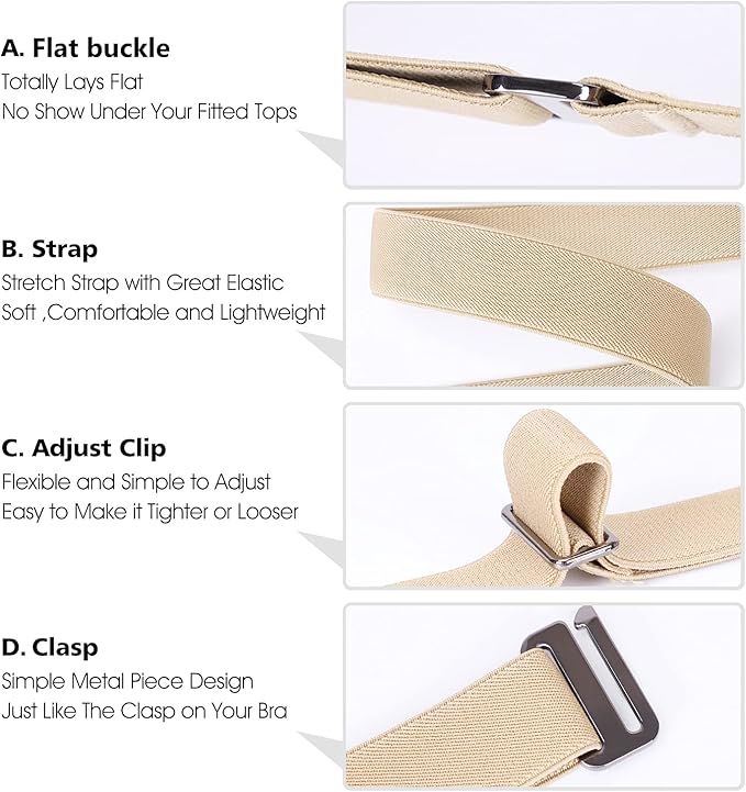 JASGOOD Women No Show Stretch Belt Elastic Web Strap Belt with Flat Buckle for Jeans Pants Dresses