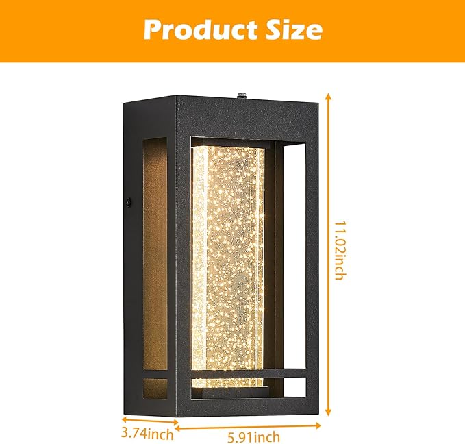 Myhaptim Dusk to Dawn Sensor Porch Lights, Crystal Bubble Exterior Lighting Fixtures, Modern Outdoor Wall Light, Outdoor Lighting Fixture for Porch, 2Pack