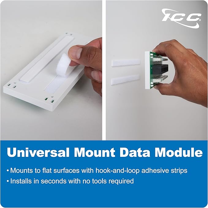 ICC 8-Port CAT6 Ethernet Data Module with Universal Adhesive Mount, UL Listed, Compact PCB Board, 10-Pack