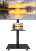 ECOTINY Steel Base Rolling TV Stand for 32-75 inch TVs up to 110 lbs, Leveling & Tilt & Swivel Mobile TV Stand with Hidden Wire Management, Height Adjustable Portable Tv Stand with Steel Shelf, Black