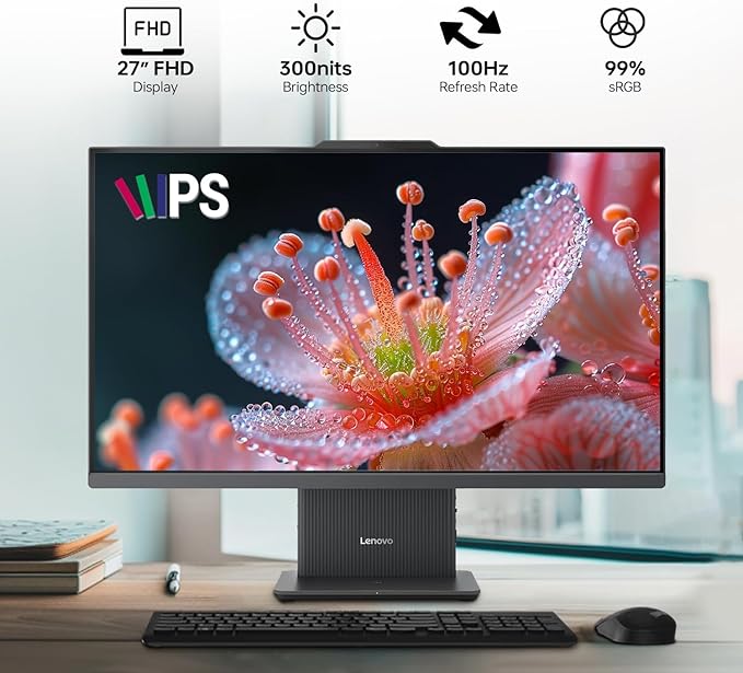 Lenovo IdeaCentre Business All-in-One PC, 27" FHD 100Hz Display, AMD Ryzen 7 8845HS, 32GB DDR5 RAM, 2TB SSD, Wi-Fi 6, Win11 Home, Wireless KB & M, Copilot-Ready, Bundle with Adata UC310 64GB