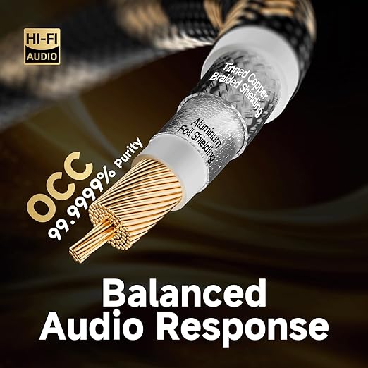 TODN HiFi Digital Coaxial Audio Cable for Audiophile 75-Ohm SPDIF Coax with O-C-C Core, Dual Shielded, 24K Gold-Plated Plug (3ft /1m)