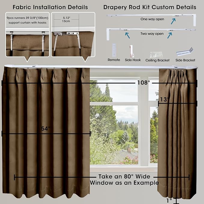 SmartWings Automatic Curtain Opener with Drapery, Motorized Vertical Blinds with Remote, Electric Closet Doors Sliding Panels Compatible with Alexa Google Homekit, 93% Blackout Brown Orange