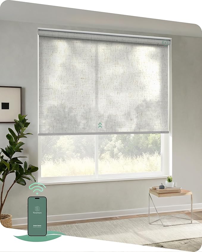Yoolax Motorized Blinds App Control, Light Filtering Motorized Shades for Windows, Cordless Automatic Roller Shades for Bedroom Living Room Office(Light Filtering Linen Beige, 24" W x 72" H)