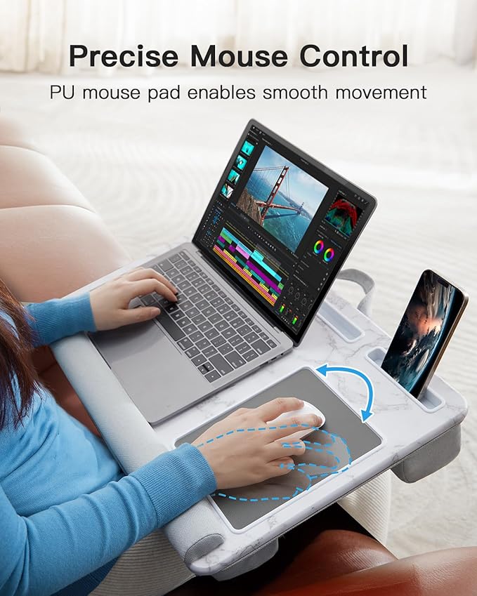 HUANUO Lap Desk - Fits up to 17 inches Laptop Desk, Built in Mouse Pad & Wrist Pad for Notebook, Laptop, Tablet, Lap Stand with Tablet, Pen & Phone Holder, Marbling, HNLD3M