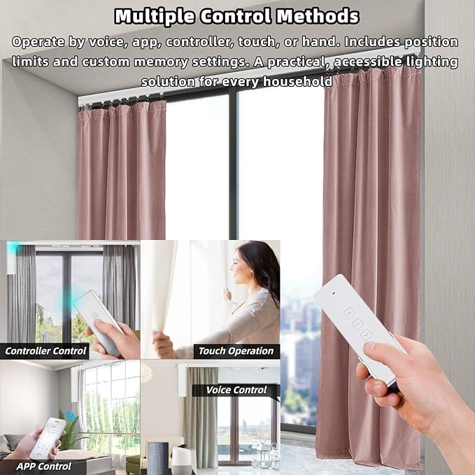 Lemoeyes Electric Curtain Track, Retractable Motorized Curtains Rod From 7-13.78ft, Automatic Curtain Opener with controller/Voice Control, Smart Curtains System for I-Rrail and U-Rail (For 7-13.78ft)