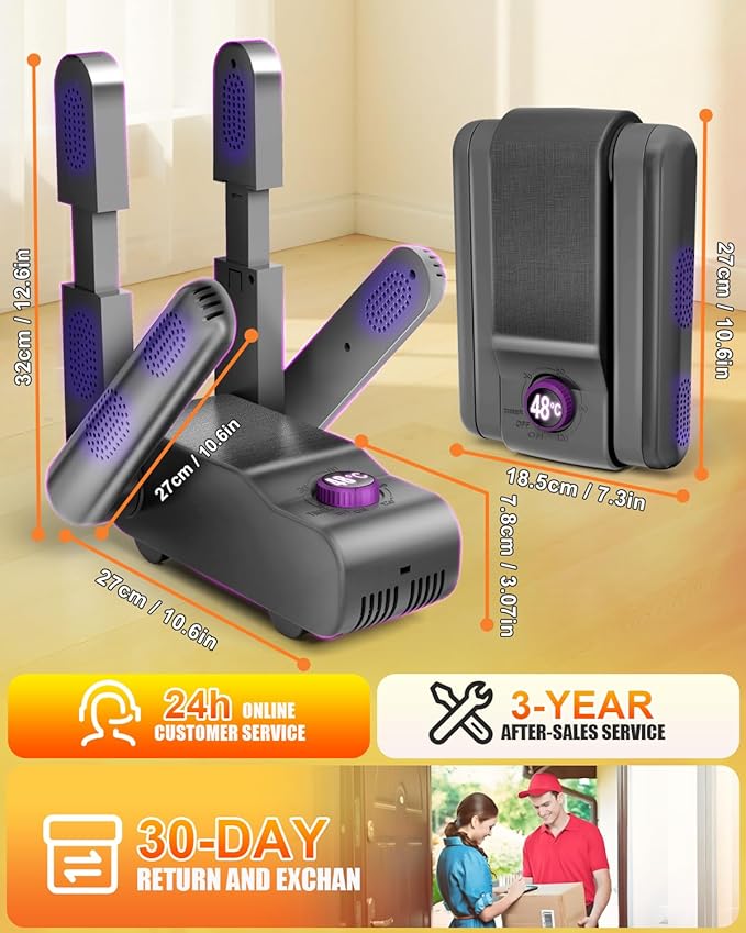 5.0 Upgraded Boot Shoe Dryer【500W German Super Motor】【Dual-Tech 118°F Constant Temp & 360° Circulating Hot Air】4 Adjustable Brackets, U-V Deep Cleaning, Fast Drying for Boot Sneaker Glove Sock (Gray)