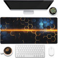 Eflxamz Large Gaming Mouse Pad,Golden Lines Honeycomb Technology Desk Mat,Honeycomb Technology Desk Pad,Extended Computer Keyboard Mouse Pad with Non-Slip Base and Stitched Edge,35.4"x15.7"