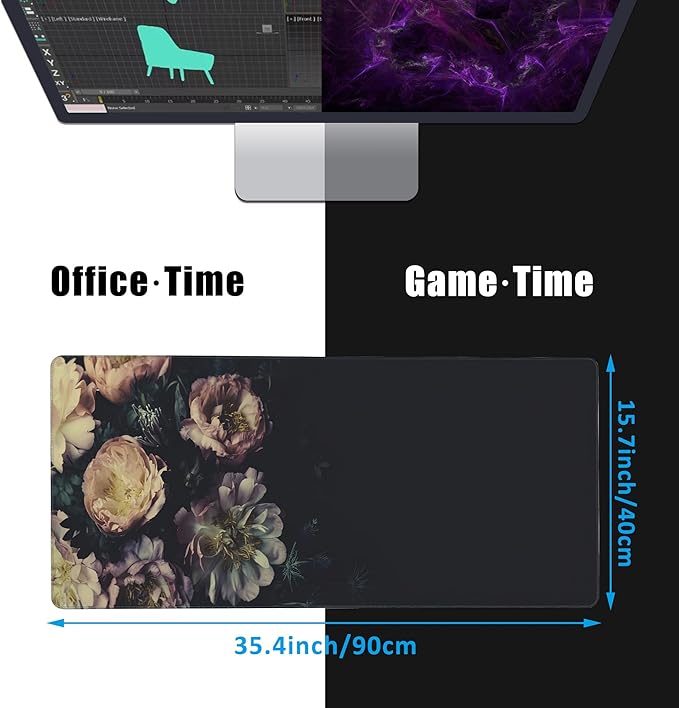 EOBKLAX Mouse Pad,Vintage Peonies Desk Mat for Desktop,Desk Pad with Non-Slip Base and Stitched Edge,Extended Mousepad for Office and Home 35.4X15.7 Inch