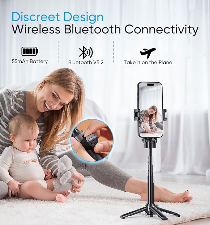 MAGIC JOHN Phone Tripod, Portable Selfie Stick, Pocket Size Selfie Stick for iPhone, Tripod for Phone with Detachable Remote Control for Photograph, Live Streaming, Video Recording