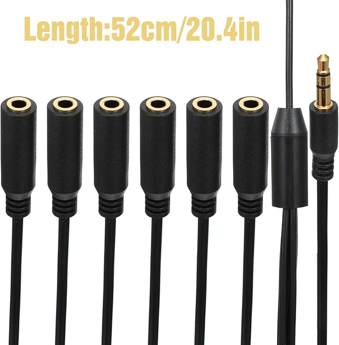 FdcZeyxior 3.5mm Headphone Splitter, 3.5mm Splitter Multi Headphone Splitters 1 to 6 Ways TRS 1 Male to 6 Female Audio Cable Adapter Cable for Earphone Headset Laptop Phone, 1.5FT