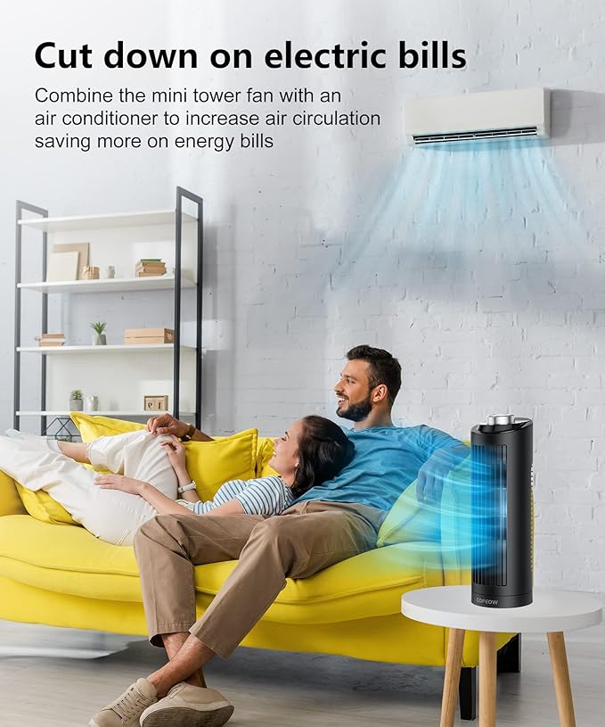 Abolee Tower Fan for Bedroom, 23ft/s Desk Fan with Remote, 70° Oscillating Desk Fan, 4 Speeds, 4 Modes,12Timer, 13'' Bladeless Portable Fan for Bedroom Office Home Black