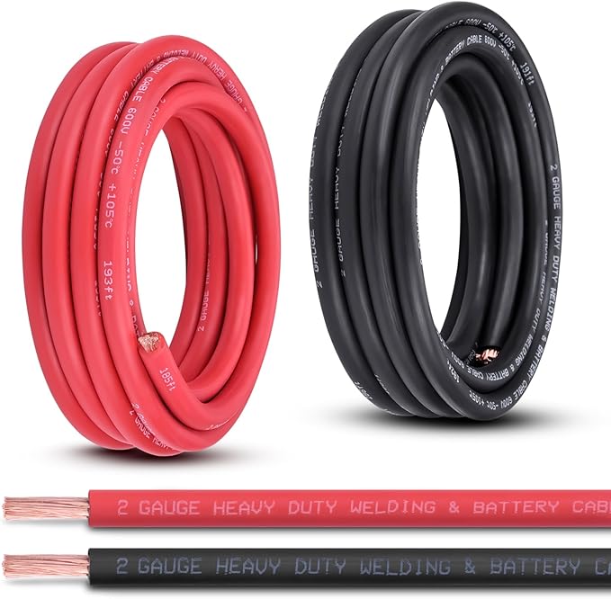 Shirbly 2 Gauge Battery Cable, 15FT Red + 15FT Black 2 AWG Pure Copper Wire Welding Cable, for Automotive, Battery, Solar and Generator, Standard USA OFC Wire