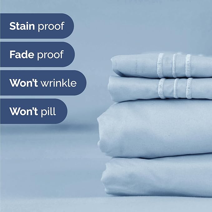 Twin Size 3 Piece Sheet Set - Comfy Breathable & Cooling Bed Sheets Set - Hotel Luxury Bedding for Women, Men, Kids, Teens, Boys & Girls - Deep Pockets, Ultra-Soft, Wrinkle Free - Oeko-Tex - Sky Blue