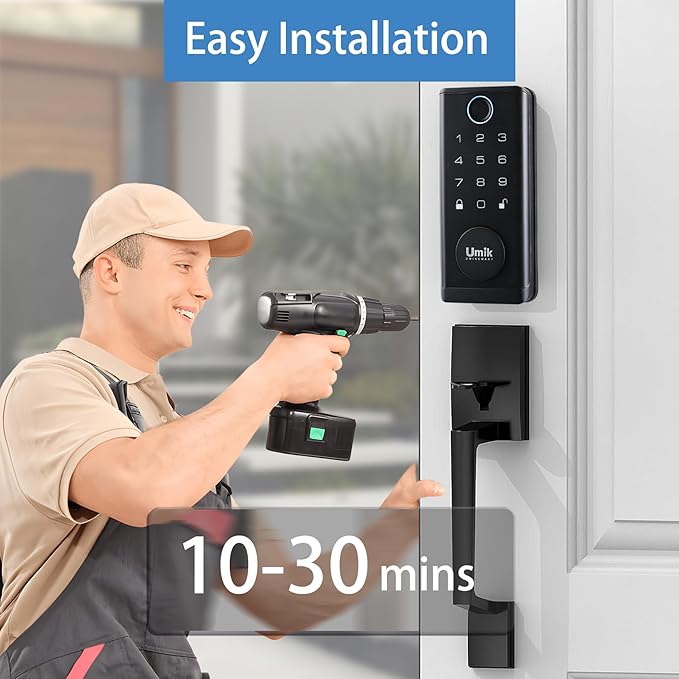 UMIK UMIKSMART Fingerprint Door Lock with Handle Set, Keyless Entry Smart Door Lock, Electronic Keypad Deadbolt Locks, App Control for Front Door, Home (Matte Black in Zinc)