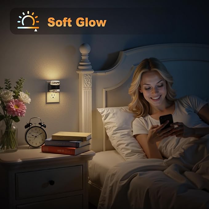 JandCase LED Night Light, Bubble Night Lights Plug into Wall, [2 Pack]Night Light Warm White 3000K & 5 Brightness Levels, Dimmable Nightlight with Dusk to Dawn Sensor for Bathroom Hallway Bedroom
