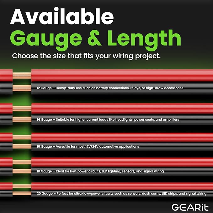GEARit 16 Gauge Wire (200ft - Black/Red) GPT Automotive Primary Bonded Wire -2 Conductor CCA - for Car Audio, Speaker, Trailer Harness, Electrical - 200 Feet Total 16ga awg
