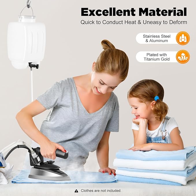 Industrial Gravity Feed Steam Iron 1200W Commercial Electric Iron with 3L Large Capacity Water Bottle, Temperature Adjustable Heavy Duty Clothes Iron for Garment Factory Dry Cleaners Hotels