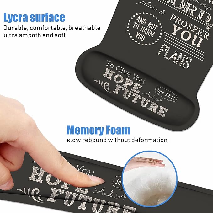 Ergonomic Mouse Pad Wrist Support and Keyboard Wrist Rest Set with Coasters, Non-Slip PU Base, Easy Typing and Relieve Wrist Pain, Perfect for Home Office Working Studying, Bible Verse Jeremiah 29:11