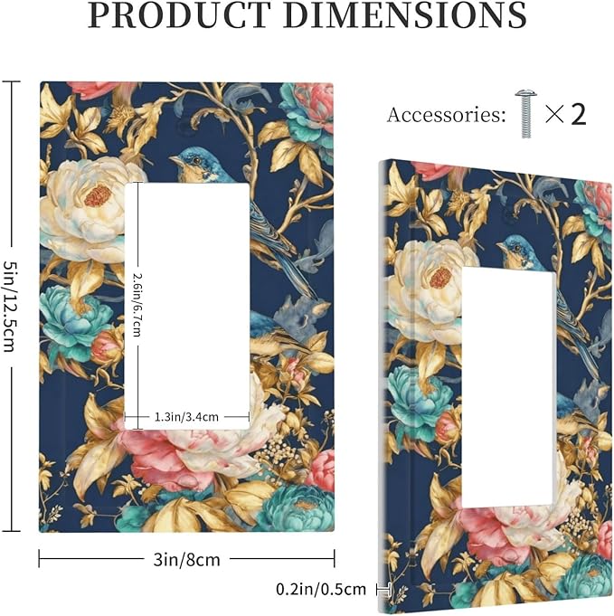 Bvtewkhz Floral Birds Morris 1 Gang Single Rocker Decorative Outlet Covers Light Switch Plate Electrical Receptacle Switchplate For Bathroom Kitchen Bedroom
