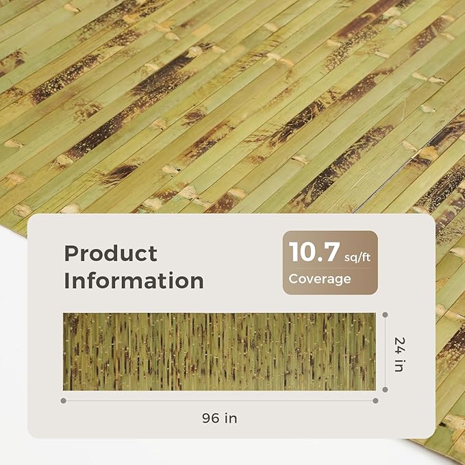 OUZUGIE 1 Pack 96x24 Inch Natural Bamboo Wall Panel – Green Burned Pole Wrap Paneling for Walls, Ceilings, Cabinets, Furniture – Ideal for Bedroom, Living Room & Office DIY Decor