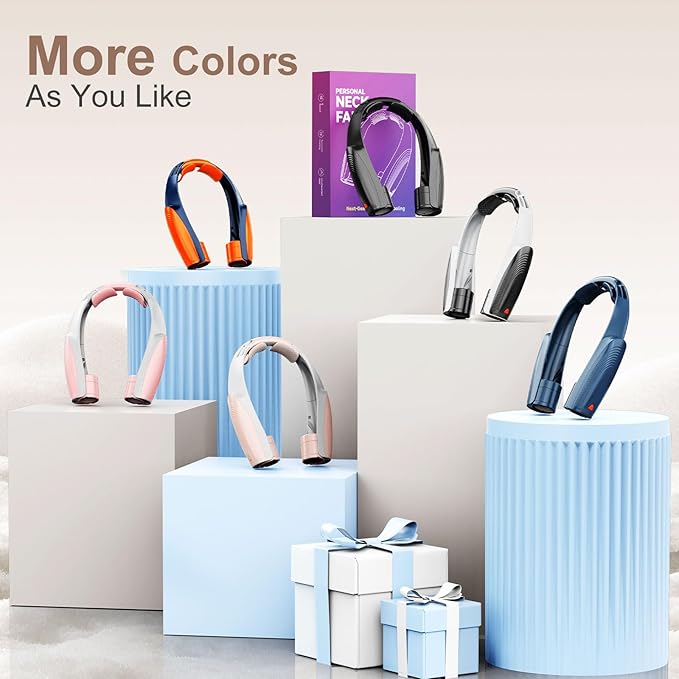 AI Portable Neck Fan with 6 Powerful Speeds, 8000mAh Battery Operated USB-C Rechargeable Fan, Hands-Free 360° Cooling Neck Fan,Twistable,Ultra-Quiet Personal Fan for Women Men Office Travel(Champagne)