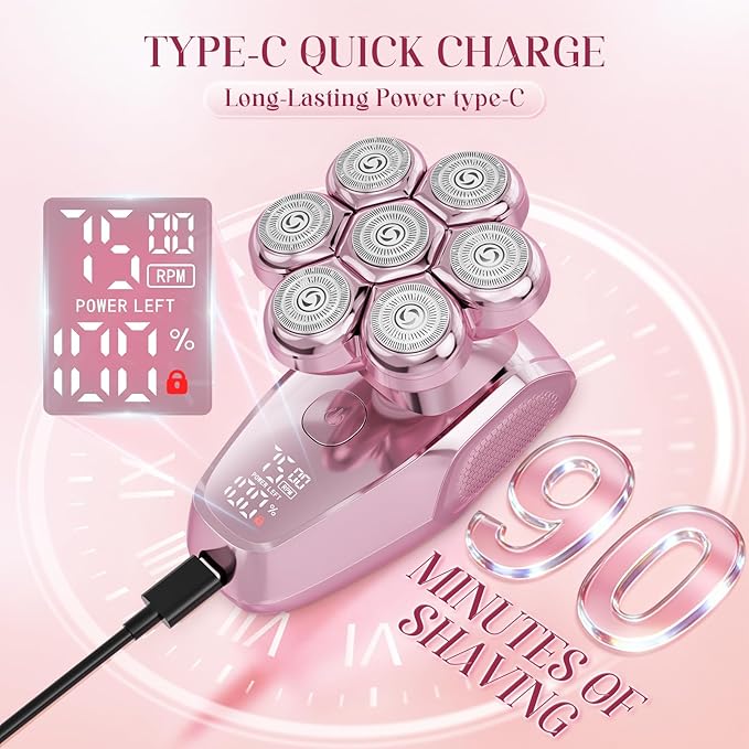 MALEGEBAZ Electric Razors for Women - 7D Electric Shaver for Women, IPX8 Waterproof with USB-C Fast Charge, LED Display, 2 Speeds & Magnetic Heads, Valentines Day Gifts for her