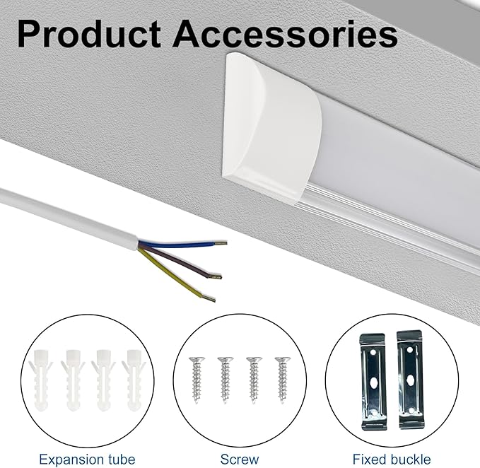 colmeguna 8 Packs 4FT LED Batten Light, Ultra-Thin Ceiling Surface Mounted Light, 40W, 4000K, IP20, LED Ceiling Lamp for Garage, Shop, Hallway, Office, Market, ver2