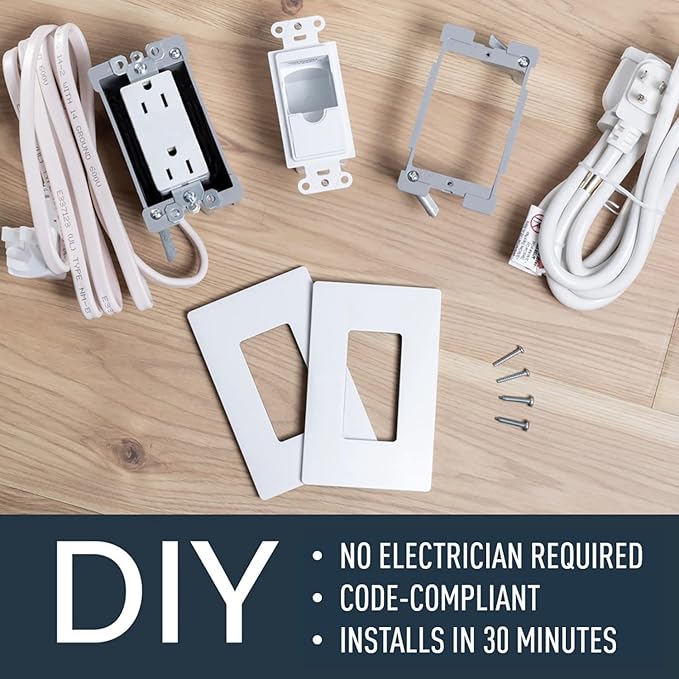 Legrand - Wiremold In-Wall Outlet Relocation Kit, White In-Wall Power Outlet Relocation Kit, 6 Foot In Wall Outlet Extender for Kitchen Remodel and Outlet Relocation, IWPE-WH