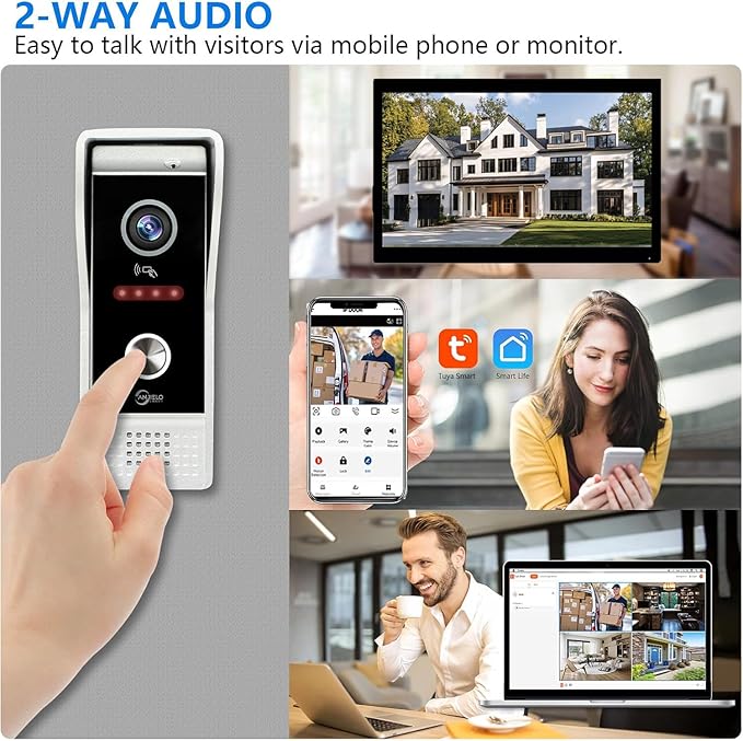 Video Doorbell Intercom System,10 Inches Touch Screen (Black) Video Doorbell Door Phone System,Support Remote Unlock, Dual-Way Intercom,Night Vision for Villa House Apartment (2-Camera + 3-Monitor)