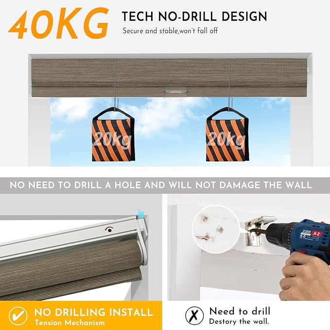 Persilux Smart Motorized Blinds with Remote, No Drill Automatic Roller Shades for Indoor Windows, Light Filtering Linen Fabric, Electric Blinds for Windows, Weave Caribou C162-5, Custom Size