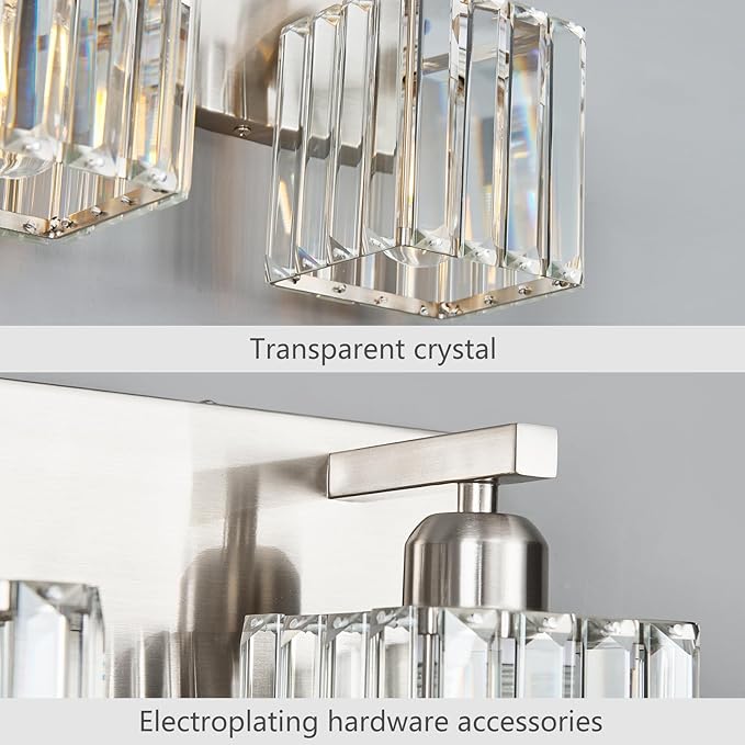 FDPBY Modern Vanity Light 4-Lights Brushed Nickel Vanity Light Crystal Bathroom Wall Light Bathroom Light Fixtures