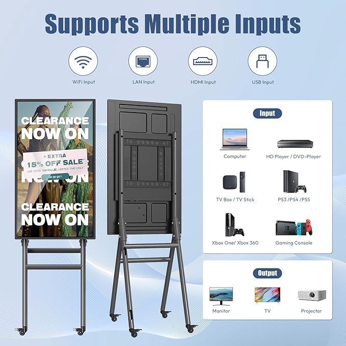 QIXZOCV MWE 43 Inch Mobile Digital Signage Display Touchscreen Kiosk with Flight Case, Portable LCD Screen with Screen Mirroring App Publishing, Advertising Display Poster, Android OS