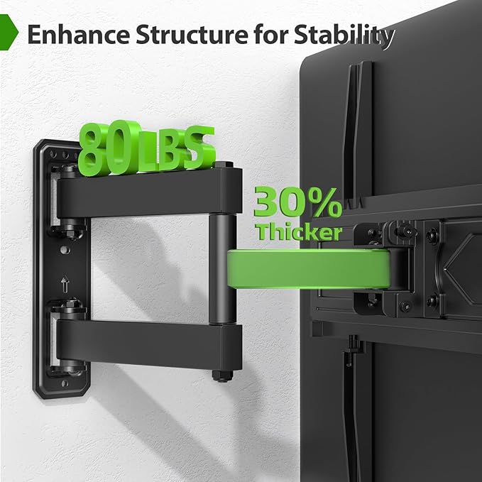 USX MOUNT Corner TV Wall Mount for 26-60 Inch TVs up to 80 lbs, Single Articulating Arm, Full Motion TV Wall Mount Bracket with Swivel and Tilt, Max VESA 400x400mm