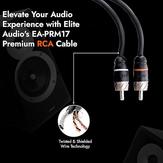 Elite Audio Premium Series 17ft. 2-Channel Car Audio RCA Cable – Double Shielded, Oxygen Free Copper, Noise Reducing Audio Cable for Amplifiers, Subwoofers, Speakers, and Processors – PRM17