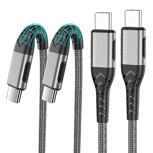 Durcord USB C to USB C Cable, 2Pack 60W 10ft USB C Charger Cable Fast Charging for Android Phone Pad, Type C to Type C Charger Braided USB Cable Compatible with iPhone 15/Pro/Plust/Max Silver