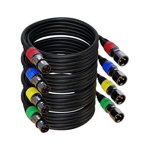 AuxLink 100ft 4Pack XLR Cable - Gold-Plated 3-Pin Male to Female Mic Cable, Compatible with Microphones, Speaker Systems, Stage Lighting and More