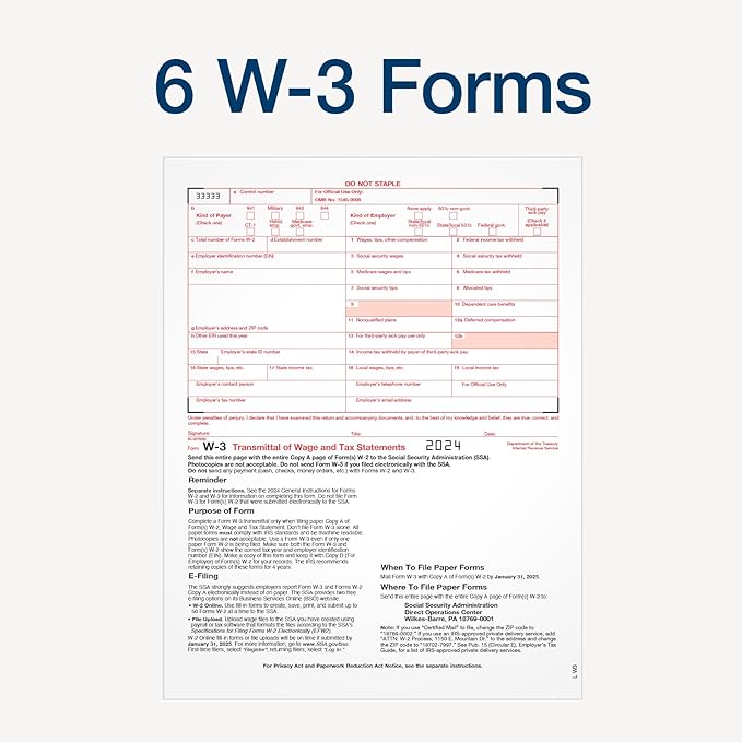Adams 2024 W2 Tax Forms 2024, 6 Part Laser/Inkjet Tax Forms, 50 Employees, Includes 6 W3 Forms, Access to Tax Forms Helper (1009322)