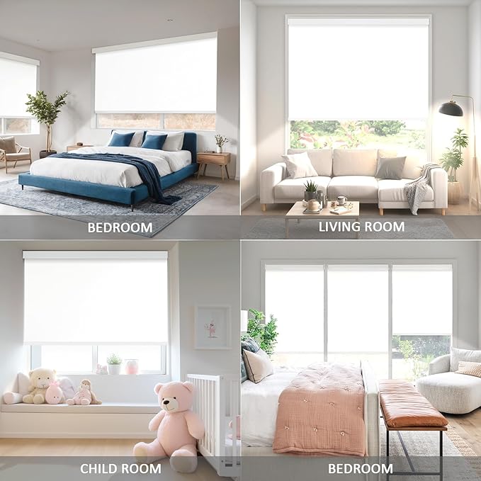 COOLWINDS Motorized Blinds with Remote Cordless Automatic Motorized Shades Custom Blinds for Indoor Windows Smart Curtains with Alexa Google Home(Blackout Ivory White,W57 x H72in)