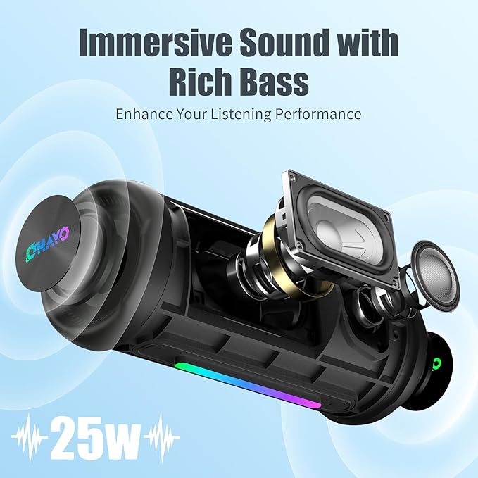 Bluetooth Speakers Wireless Loud Stereo Sound IPX7 Waterproof Outdoor Portable 25W Super Bass Speaker for Home Party Beach with 24H Playtime Colorful Lights BT5.3 TWS Pairing Birthday Gift Black