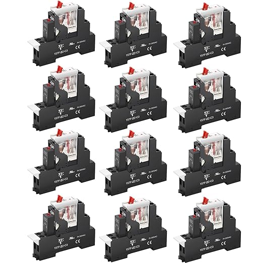 UL Listed 12Pcs 8Amp Mini Relay Switch DPDT with Test Button 110V-120V AC 2NO 2NC 5Pin Socket Base with Indicator Light