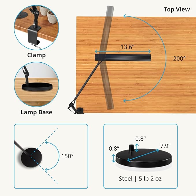 Uplift E7 LED Desk Lamp with Clamp - Black Lamp and Base