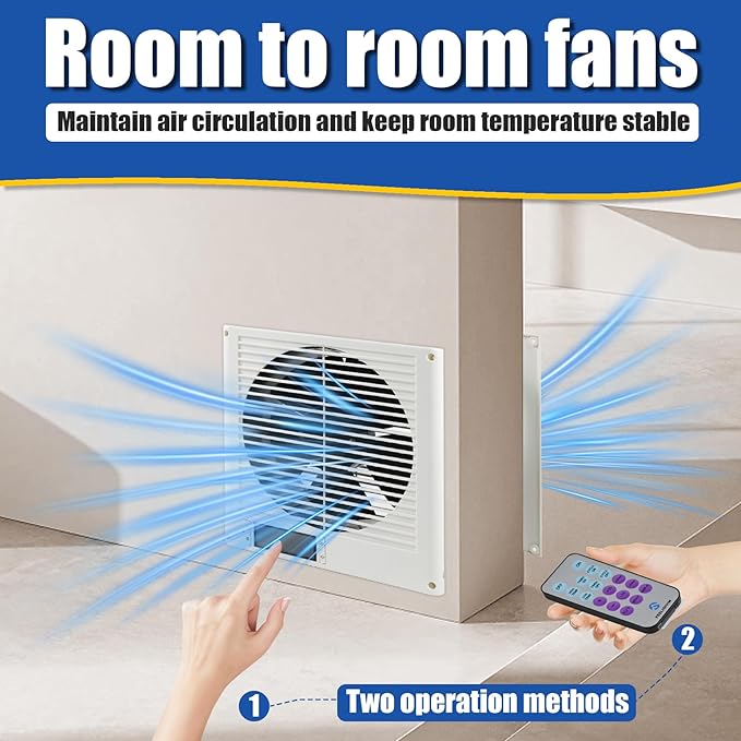 Thiadrs Room to Room Fan 8" Air Vent Fan, 10-Speed Quiet Airflow Through-the-Wall Fans, 380CFM, EC Motor In-Wall with Temperature and Timer Setting for for Laundry, Kitchen and Workshop