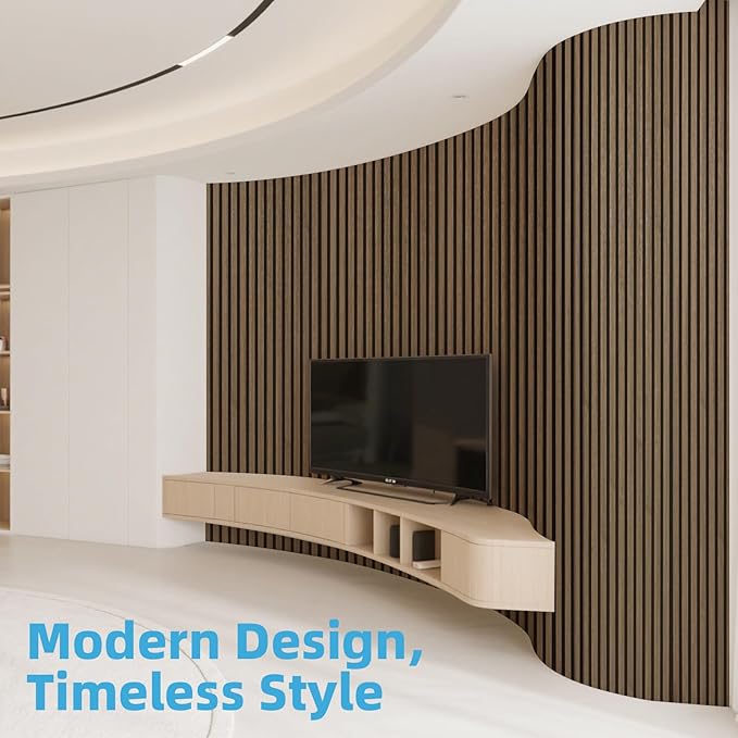 Art3d 2-Pack Acoustic Wood Slat Wall Panel with Roll-Flat Design - 95.3 x 23.8 Inch Sound Absorbing Panels for Living Room Columns Corridor Curved Wall Decor, Ebony